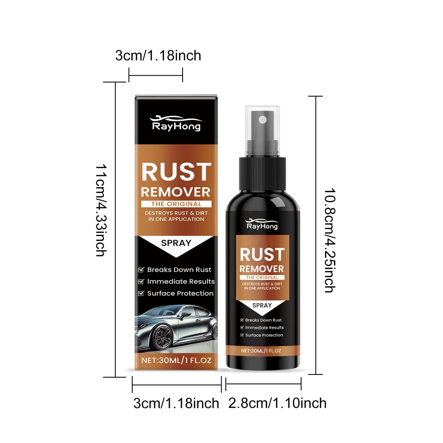 Rayhong 30ml Car Rust Remover Spray | Metal Gloss Refurbishment