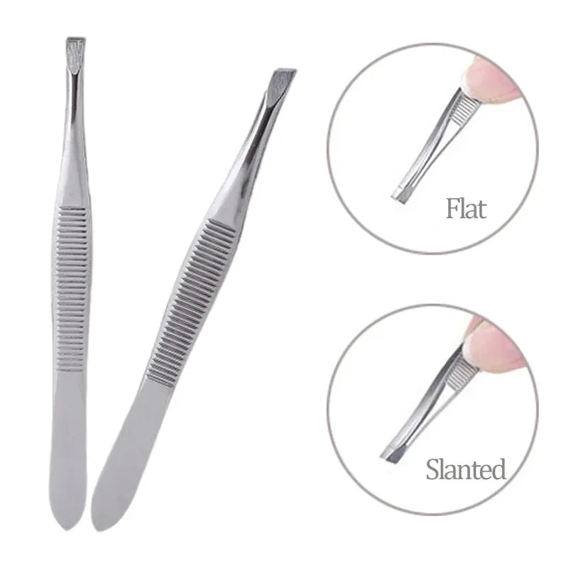 Professional Stainless Steel Eyebrow Tweezers Set – 2 Pcs