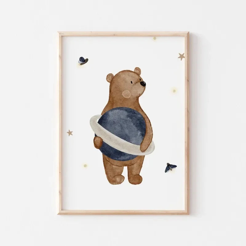 Cute Bear Cartoon Canvas Wall Art for Kids Nursery Room Decor