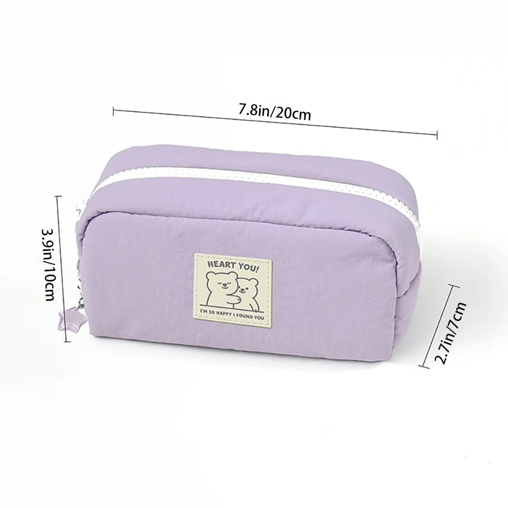 Cute Little Bear Pencil Case Aesthetic Solid Student Large Capacity