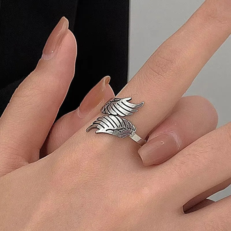 Stainless Steel Wings Ring – Adjustable Couple Jewelry Gift