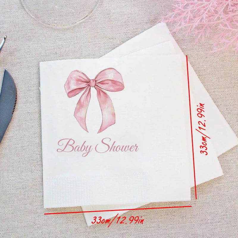 Pink Bow Baby Shower Napkins – 20pcs Disposable Paper Cocktail