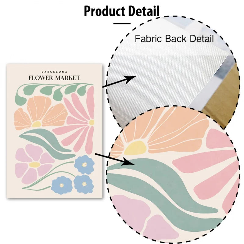 Nordic Floral Market Canvas Wall Art Print | Colorful Poster