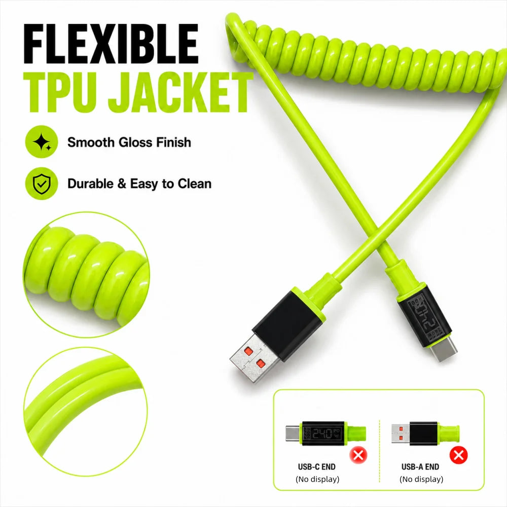 240W Retractable USB-C to USB-C Fast Charging Cable 6A