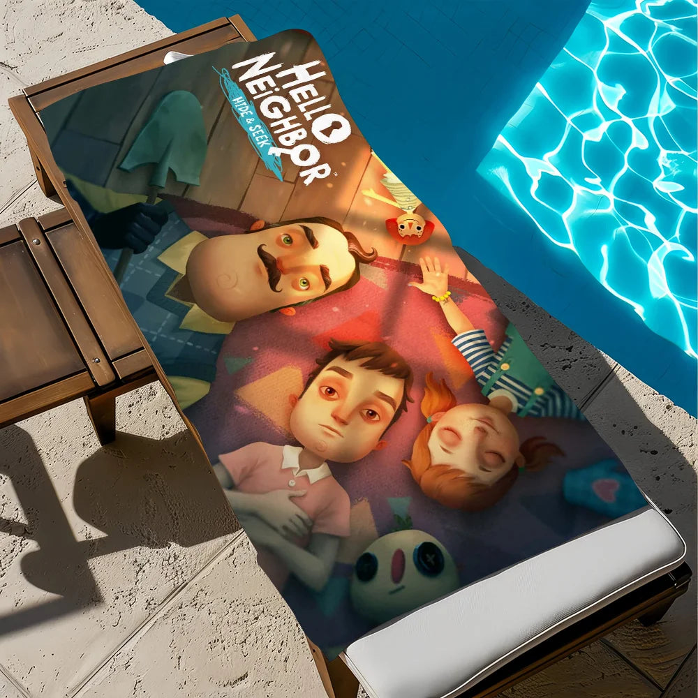 Hello Neighbor Horror Game Quick-Dry Beach Towel | Fun Gift Quick-Dry Beach Towel Peaceful Pleasures Health and Wellness z4 STJ70x140CM
