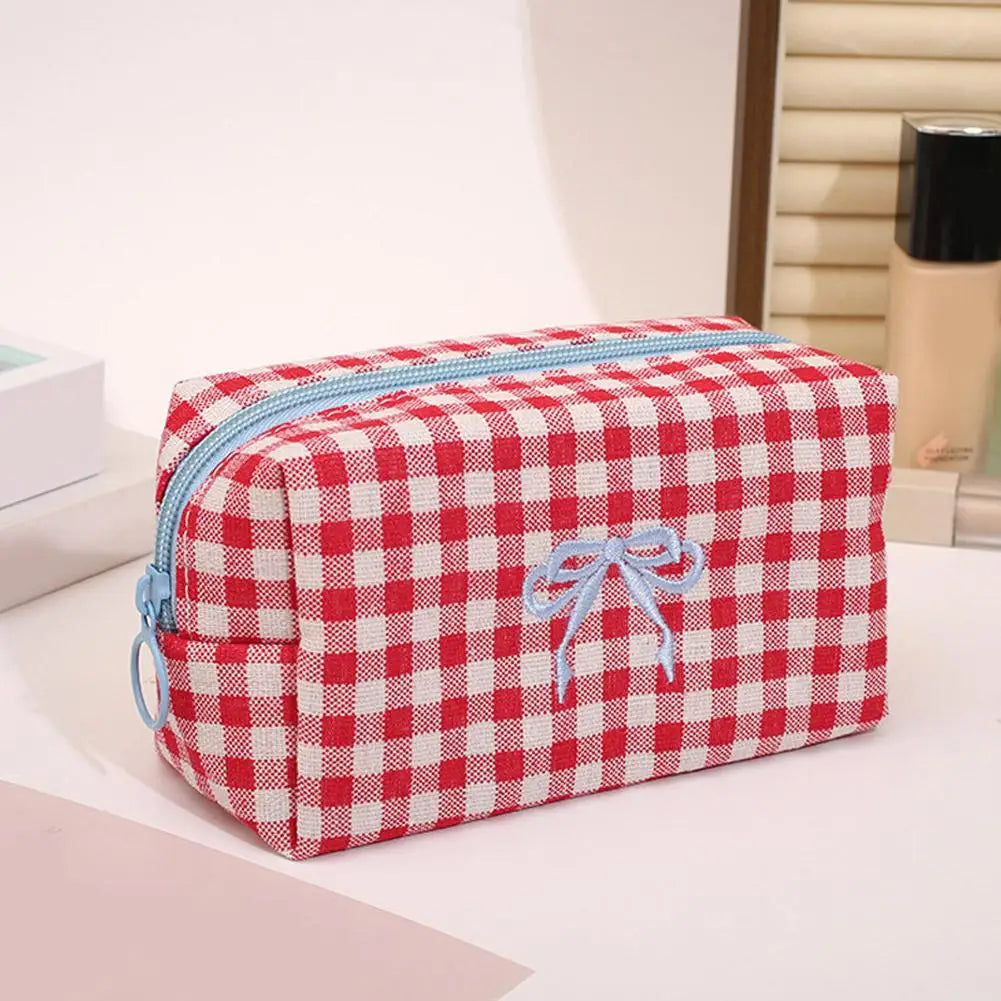 1Pcs Makeup Bag Gingham Plaid Cosmetic Pouch Large capacity Makeup Organizer Portable Travel Toiletry Bag For Women Daily Use Peaceful Pleasures Health and Wellness