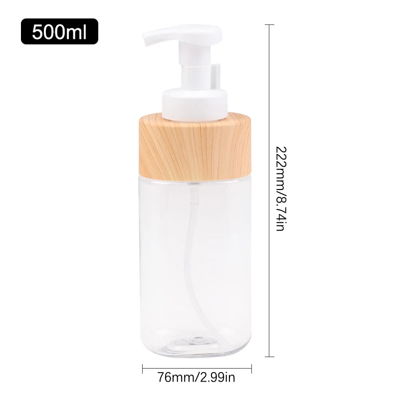 300/500ml Transparent Press Foaming Hand Soap Dispenser Empty Shower Gel Bottle Fcial Cleanser Mousse Container Travel Portable Peaceful Pleasures Health and Wellness 500ml wood