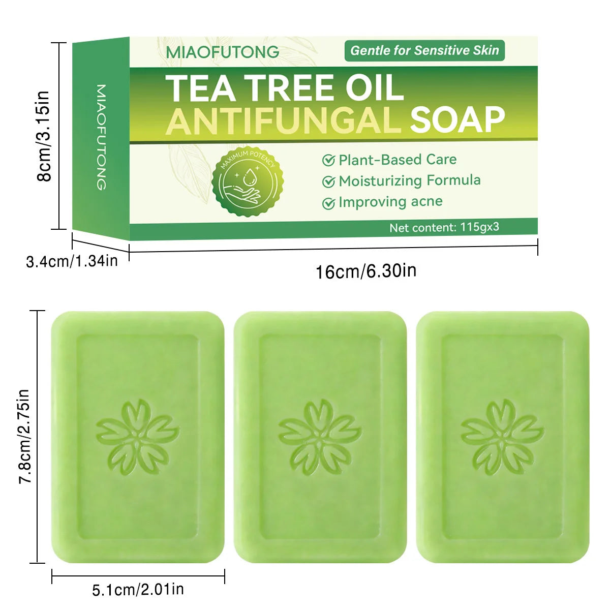 MIAOFUTONG Gentle For Sensitive Skin TEA TREE OILANTIFUNGAL SOAP Plant-Based Care Moisturizing FormulaG Lmproving Acne Peaceful Pleasures Health and Wellness