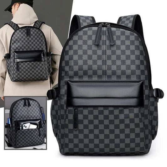 Men's Plaid PU Backpack | Laptop Travel Commuter Bag 20-35L Commuter Backpack Peaceful Pleasures Health and Wellness