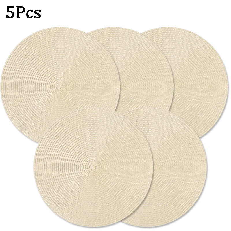 Round Braided Placemats 15" Washable PVC Table Mats | Set of 5