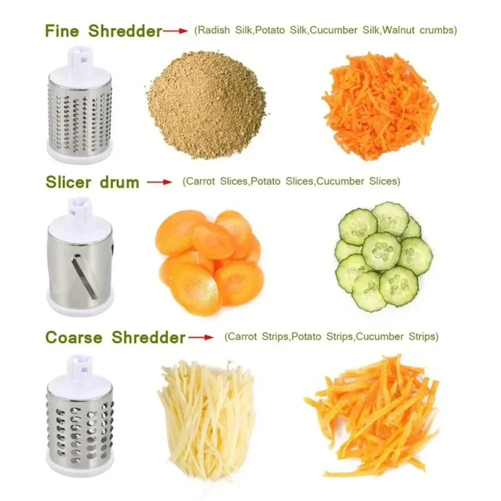 Vegetable Cutter & Slicer Manual Kitchen Cheese Chopper Machine With 3 Sharp Drums Multifunctional Garlic Potato Shredder Peaceful Pleasures Health and Wellness