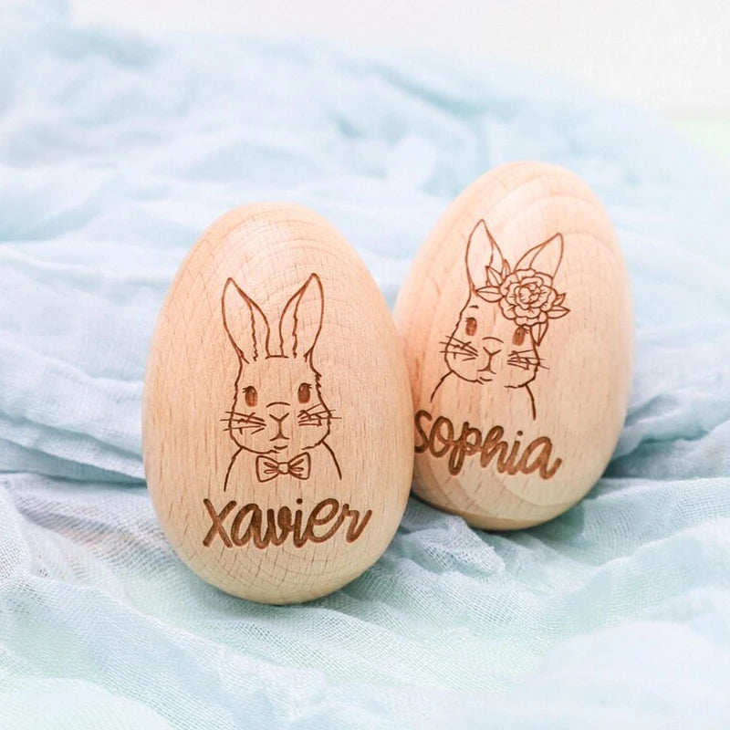 Personalized Engraved Wooden Easter Bunny Egg | Kids' Gift Personalized Easter Decor Peaceful Pleasures Health and Wellness