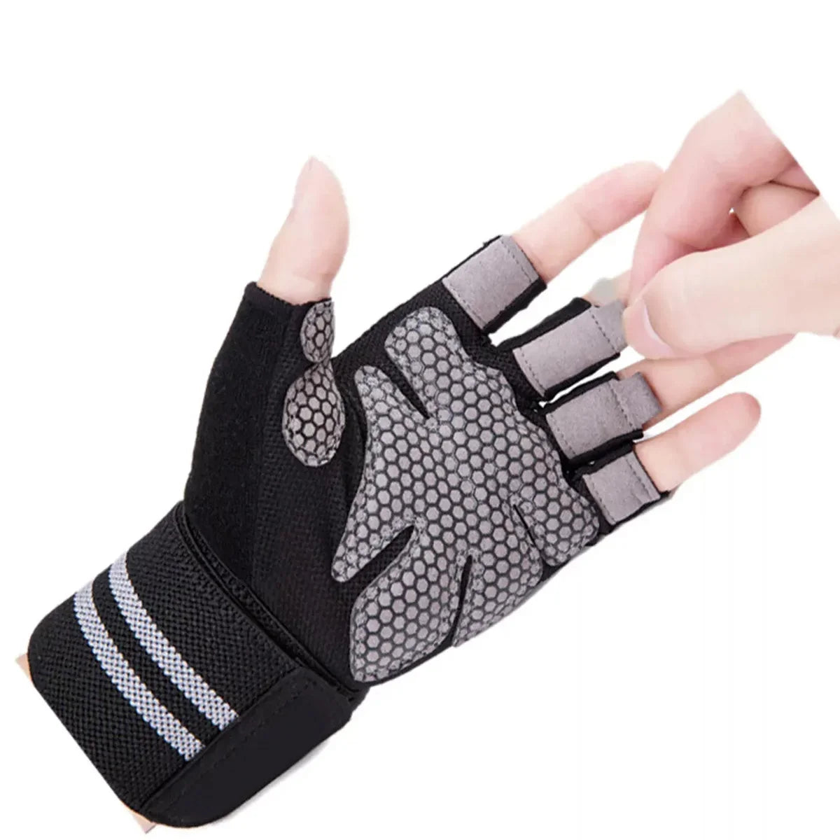 1 Pair Half Finger Gym Fitness Gloves, Men's and Women's Exercise Wristband Support Protect Sports Dumbbell Fitness Gloves Peaceful Pleasures Health and Wellness Gray M