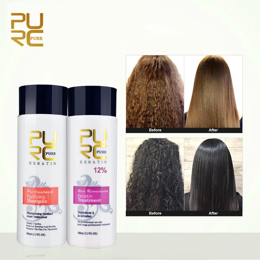 PURC Brazilian Keratin Purifying Shampoo Set Smoothing Straightening Keratin Hair Treatment Repair Curly Hair Care Products Peaceful Pleasures Health and Wellness