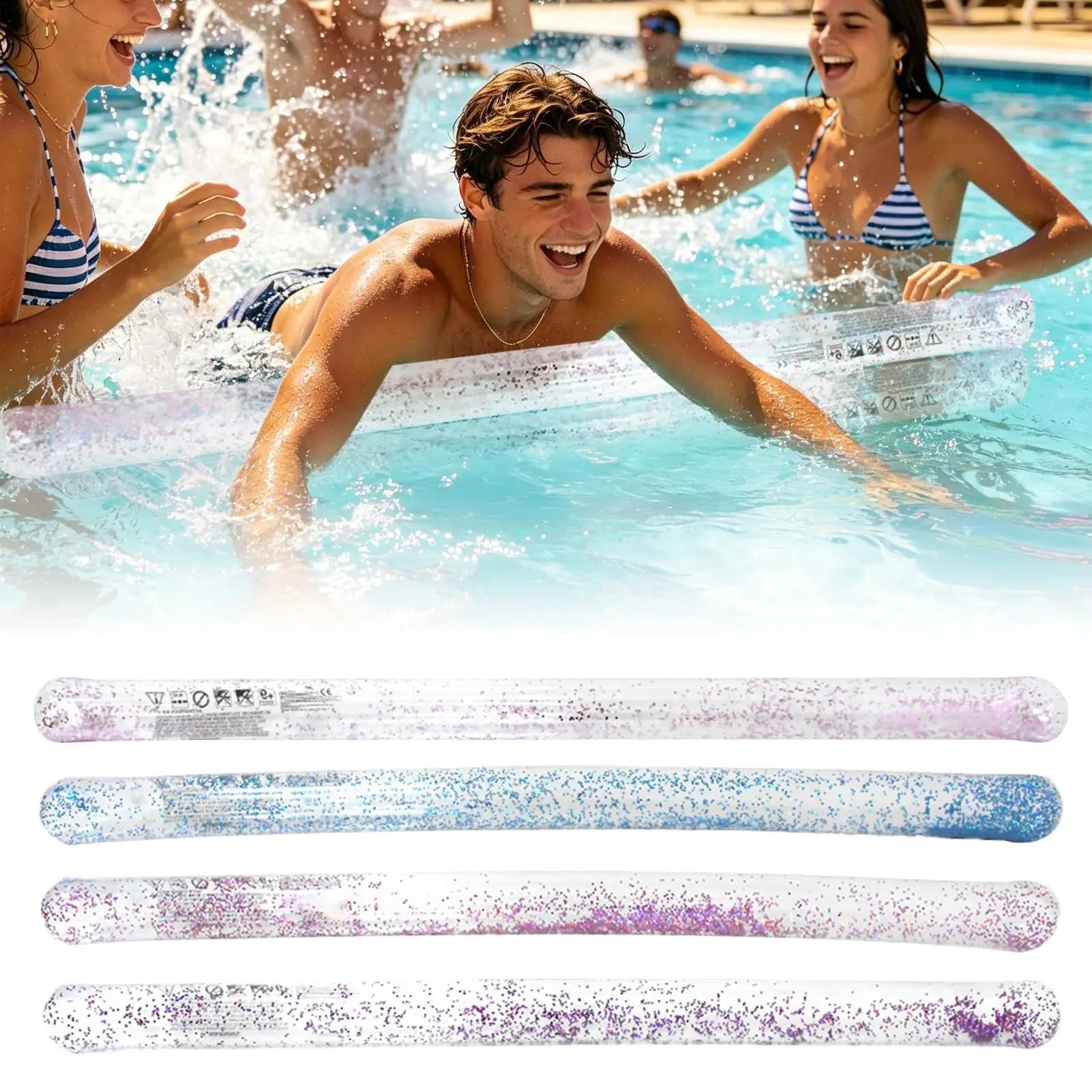 Inflatable Float Noodle Blow Up Floating Tube Toy for Adults Teens Kids Family Beach Lake Pond Swimming Pool Water Entertainment Peaceful Pleasures Health and Wellness