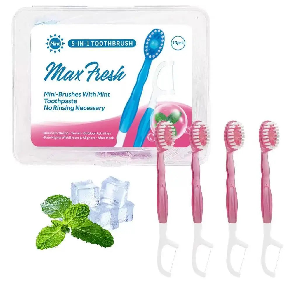 Independently packaged disposable bursting bead toothbrush, dental floss, toothpick, 3-in-1 soft bristled portable travel bag Peaceful Pleasures Health and Wellness honey peach