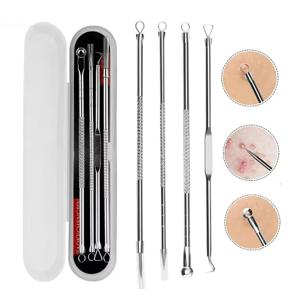 Multifunctional Blackhead Removal Kit Including Acne Needle Facial Pore Cleanser Dark Spot Cleaning Skin Care Tool 4 Piece Set Peaceful Pleasures Health and Wellness sliver