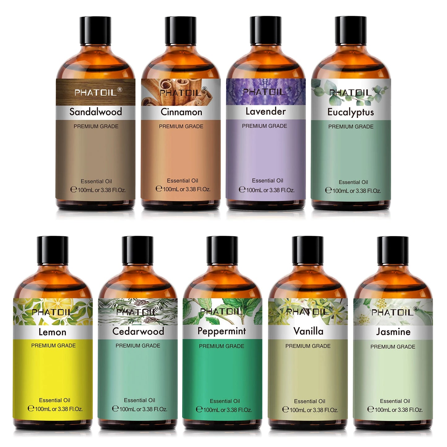 PHATOIL Aromatherapy Essential Oil For Skin Care,Diffuser,Massage & Candle Making-100ml Lavender Cinnamon Eucalyptus Aroma Oils Peaceful Pleasures Health and Wellness 100ml Lemon