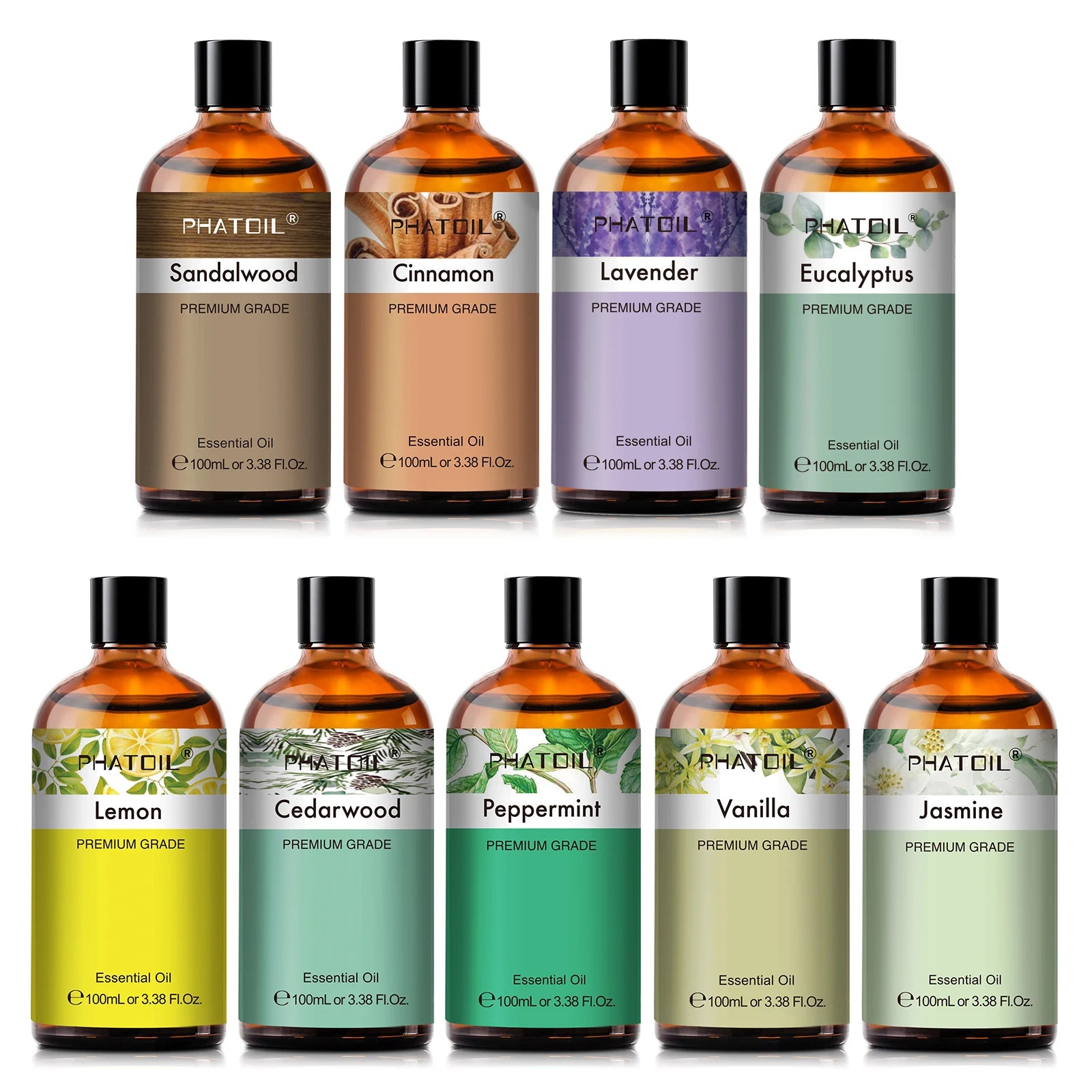 PHATOIL Aromatherapy Essential Oil For Skin Care,Diffuser,Massage & Candle Making-100ml Lavender Cinnamon Eucalyptus Aroma Oils Peaceful Pleasures Health and Wellness 100ml Lemon