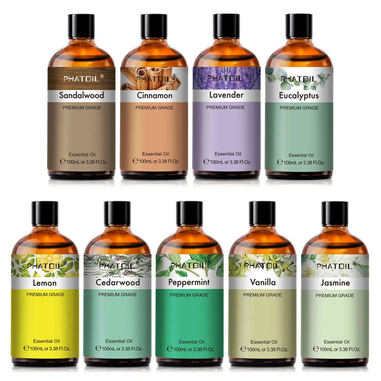 PHATOIL Aromatherapy Essential Oil For Skin Care,Diffuser,Massage & Candle Making-100ml Lavender Cinnamon Eucalyptus Aroma Oils Peaceful Pleasures Health and Wellness 100ml Lemon