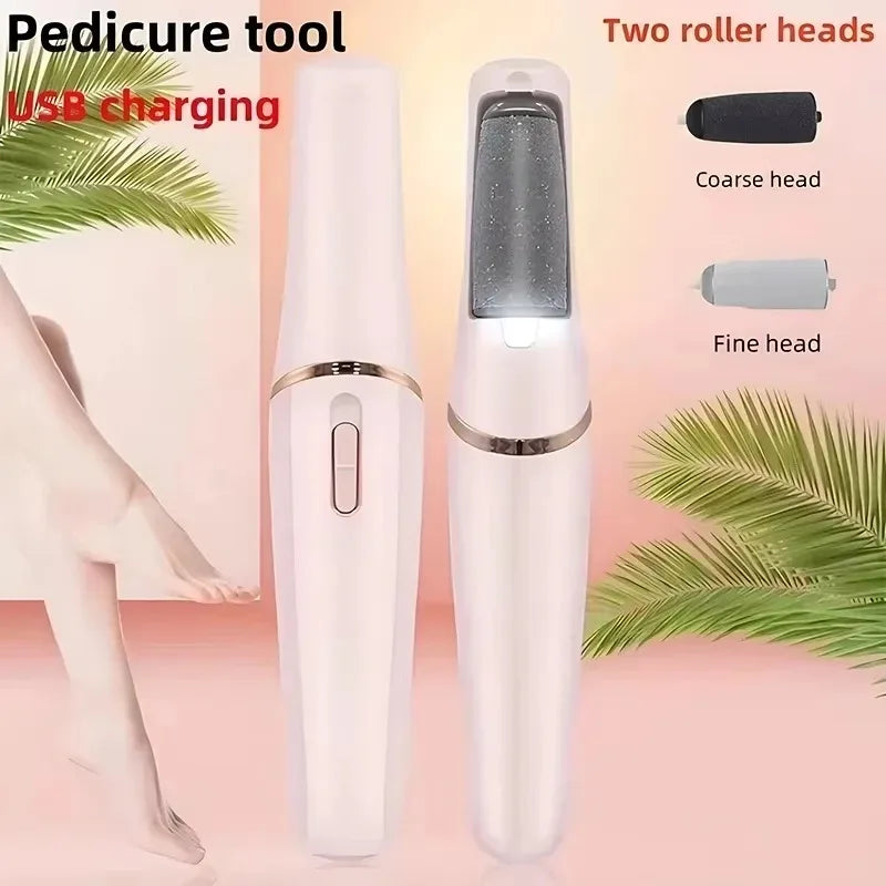 Electric Foot Grinder 2 Roller Heads USB Rechargeable Automatic Pedicure Callus Remover Dead Skin Removal Tool Peaceful Pleasures Health and Wellness