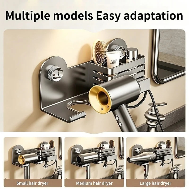 Punch-Free Vacuum Suction Hair Dryer Holder Wall Mount Rack