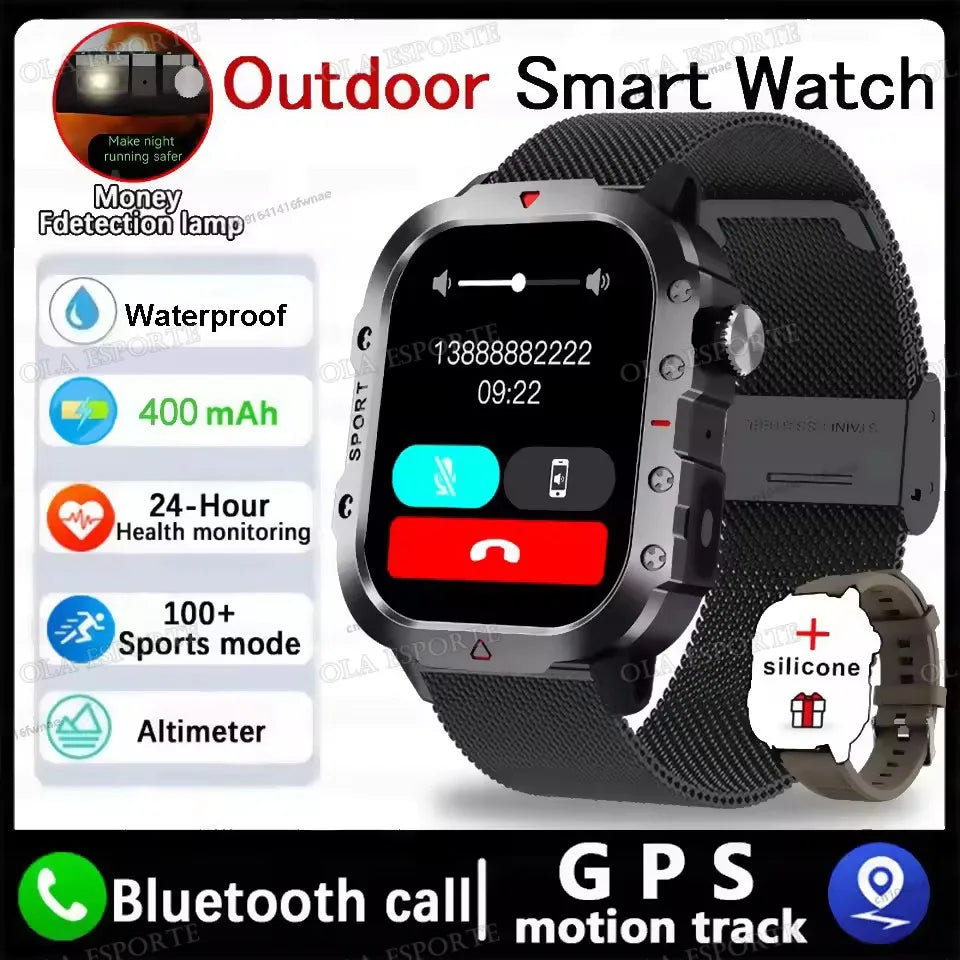 2026 New Military Outdoor Smart Watch Men's GPS Flashlight Bluetooth Call 2.01" AMOLED Screen 10ATM Waterproof Sports Smartwatch Peaceful Pleasures Health and Wellness NEW-Br22BkMilan