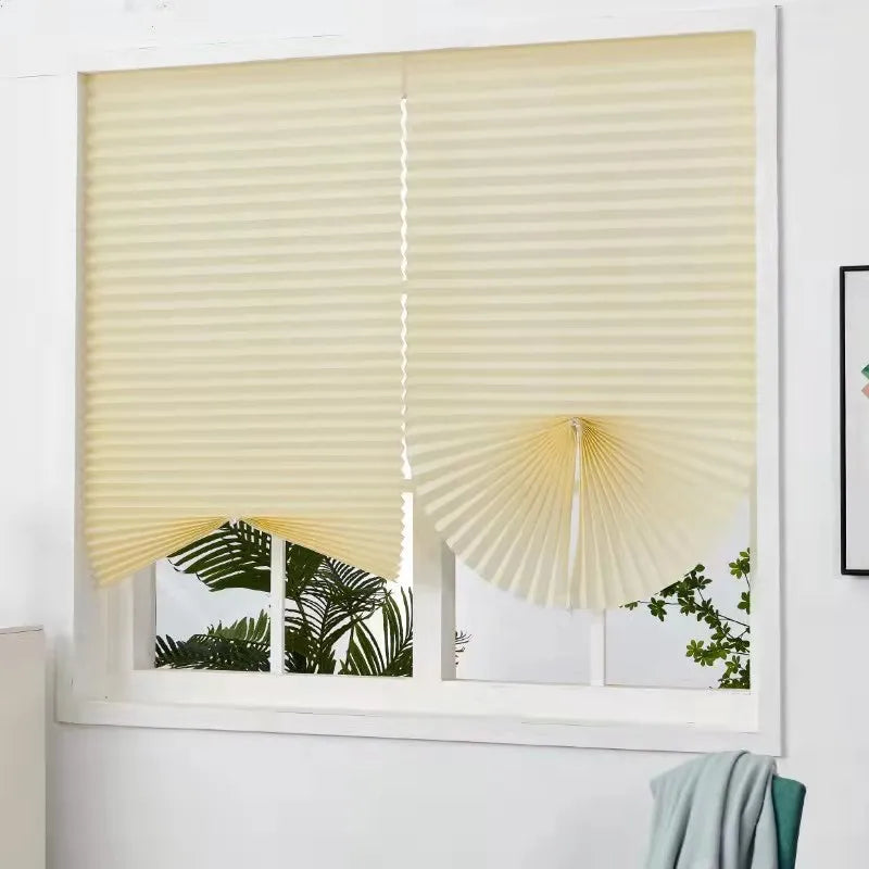 Pleated Window Shade Adhesive Blinds Light Blocking Fabric Shade Half blackout For Window Door Zebra Roman Curtain Temporary Peaceful Pleasures Health and Wellness Blinds Beige 90W x 180cm L