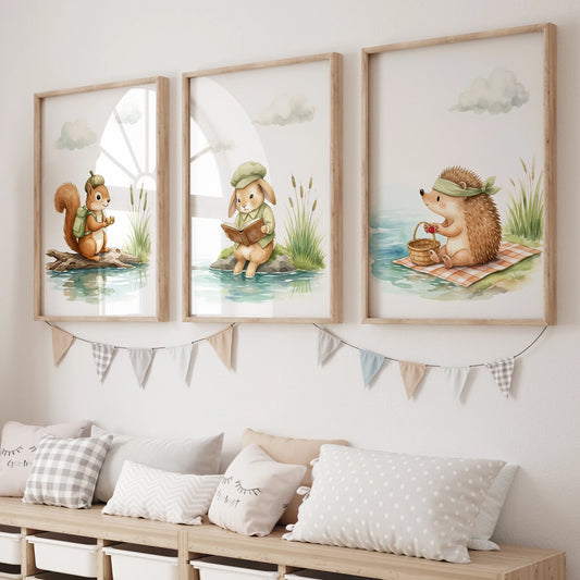 3-Piece Cartoon Animal Canvas Wall Art – Hedgehog Squirrel Rabbit Canvas Wall Art Set Peaceful Pleasures Health and Wellness GP109-3pcs 21x30cm Unframed