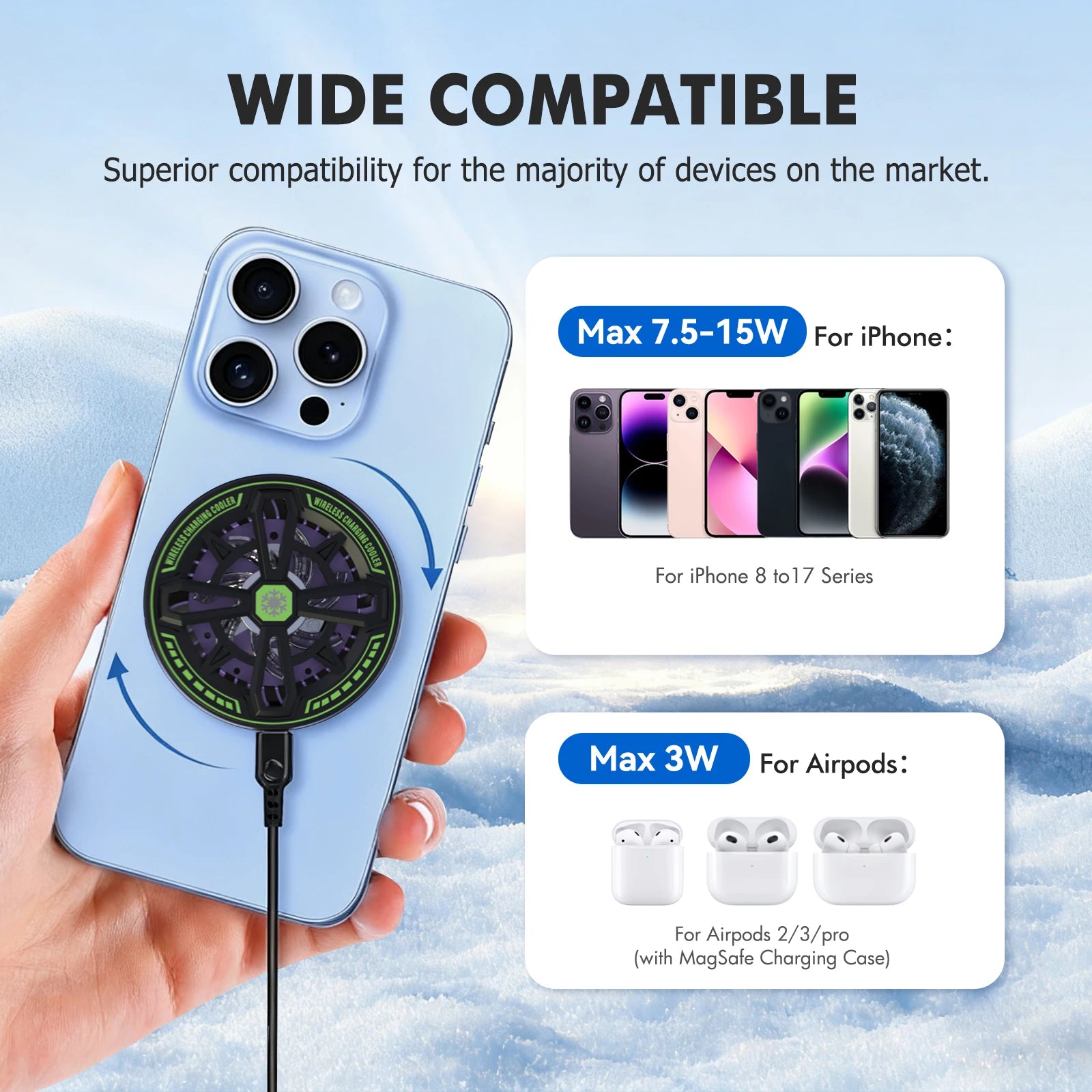 2 In 1 Magnetic Wireless Charging 15W Universal Phone Cooler with Digital Display RGB Lights for Iphone Samsung Airpods Peaceful Pleasures Health and Wellness