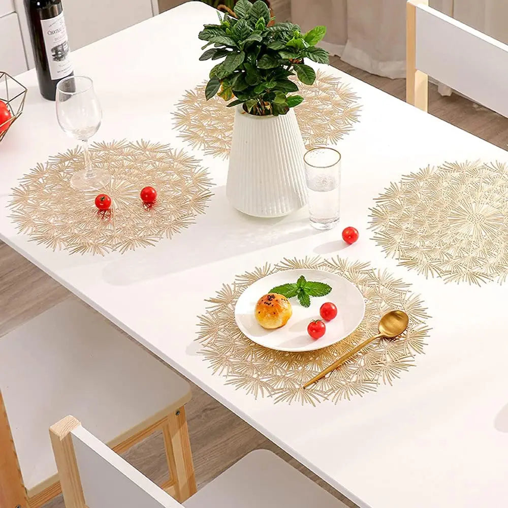 Placemats Set of 4/12Pc Round Hollow Out Flowers Place Mats for Dining Table Holiday Party Wedding Accent Dinner Home Decoration Peaceful Pleasures Health and Wellness
