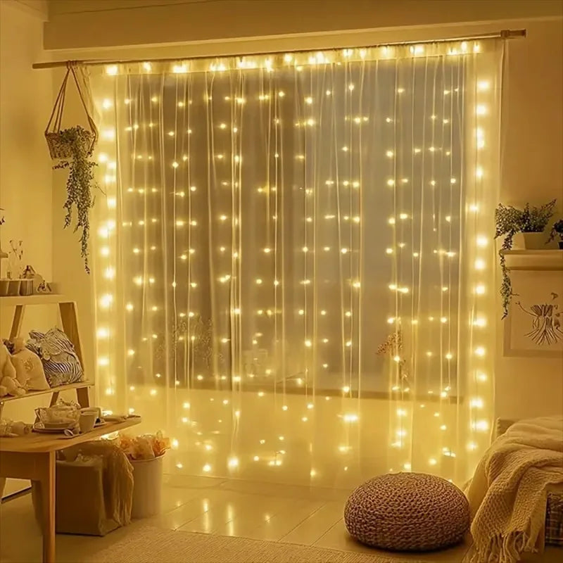 LED Curtain Fairy String Lights with Remote – Warm White