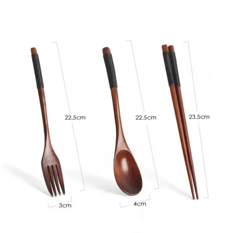 3 Piece Set Stainless Steel Cutlery Wooden Tableware Coffees and Teas Tableware Forks Spoon Korean Plates Dinner Sets Chopsticks Peaceful Pleasures Health and Wellness