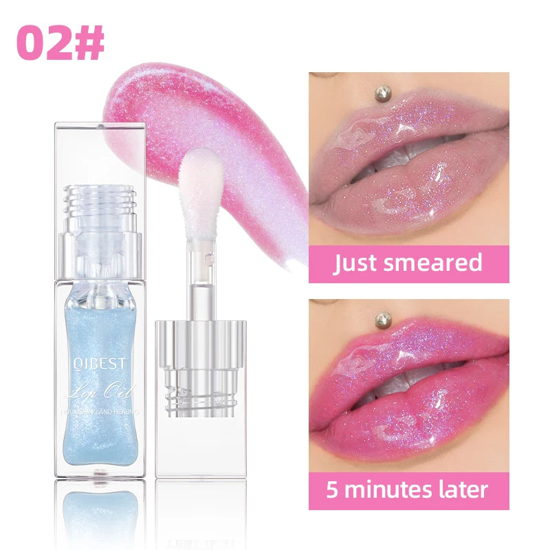QIBEST Warm Color Changing Lip Oil Easy Color Shiny Pearl Long-lasting Moisturizing Temperature Color Changing Lipgloss Cosmetic Peaceful Pleasures Health and Wellness 02
