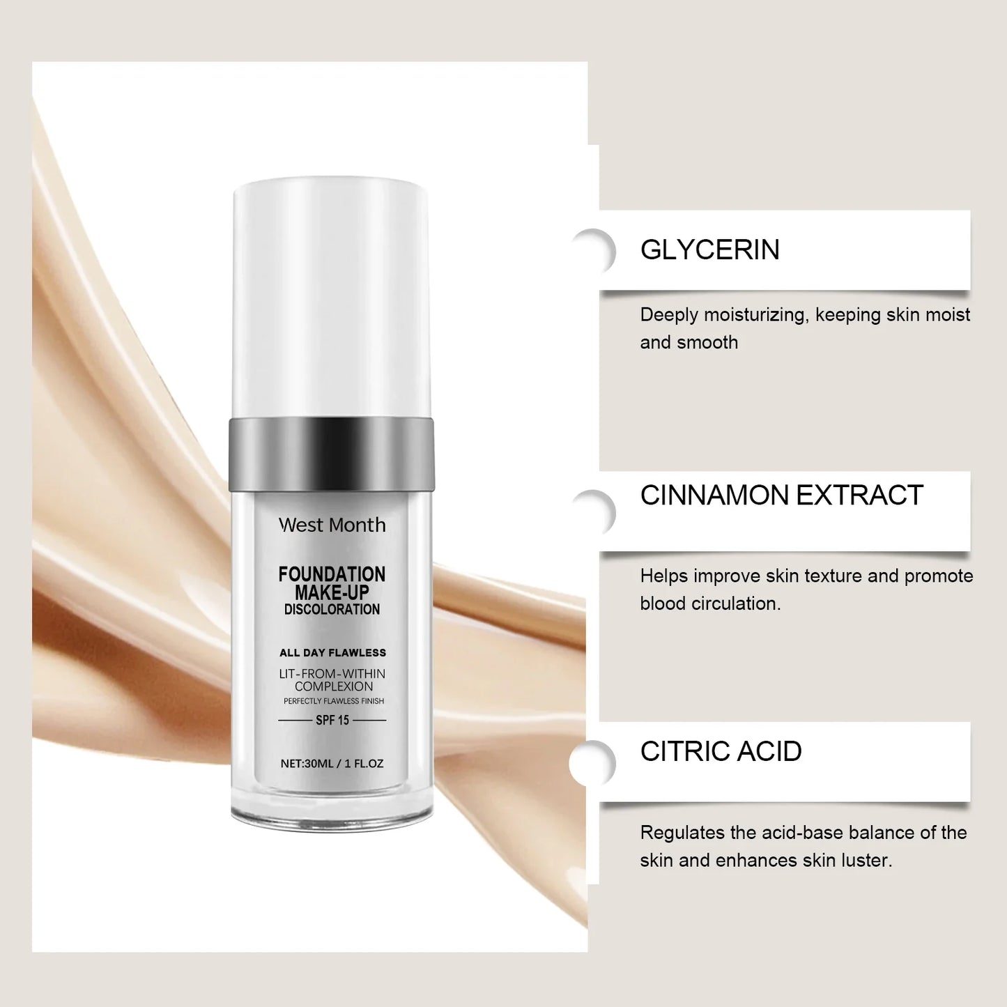 West Month Color Changing Foundation – Matte & Waterproof 30ml