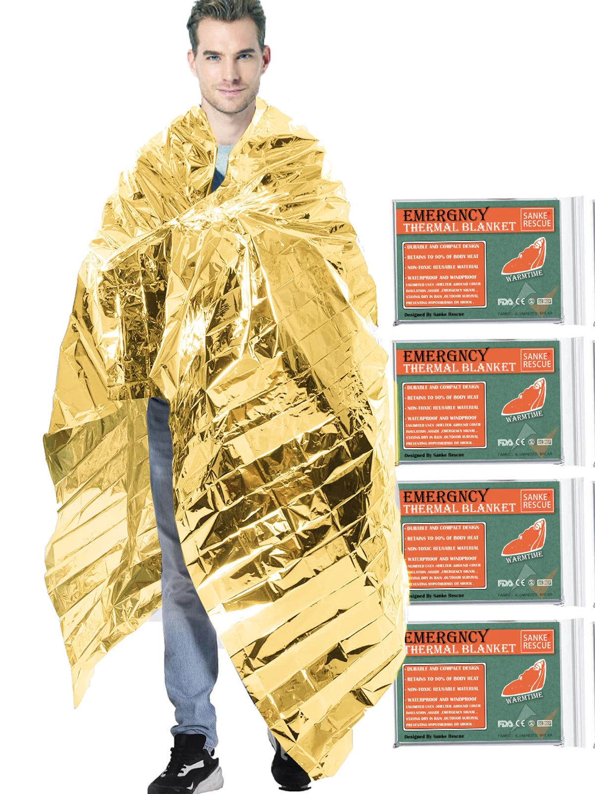 130/160*210CM Emergency Blanket Low Temperature Rescue First Aid Kit Insulation Blanket Lifesaving Warm Insulation Survival Edc Peaceful Pleasures Health and Wellness Glod X 4