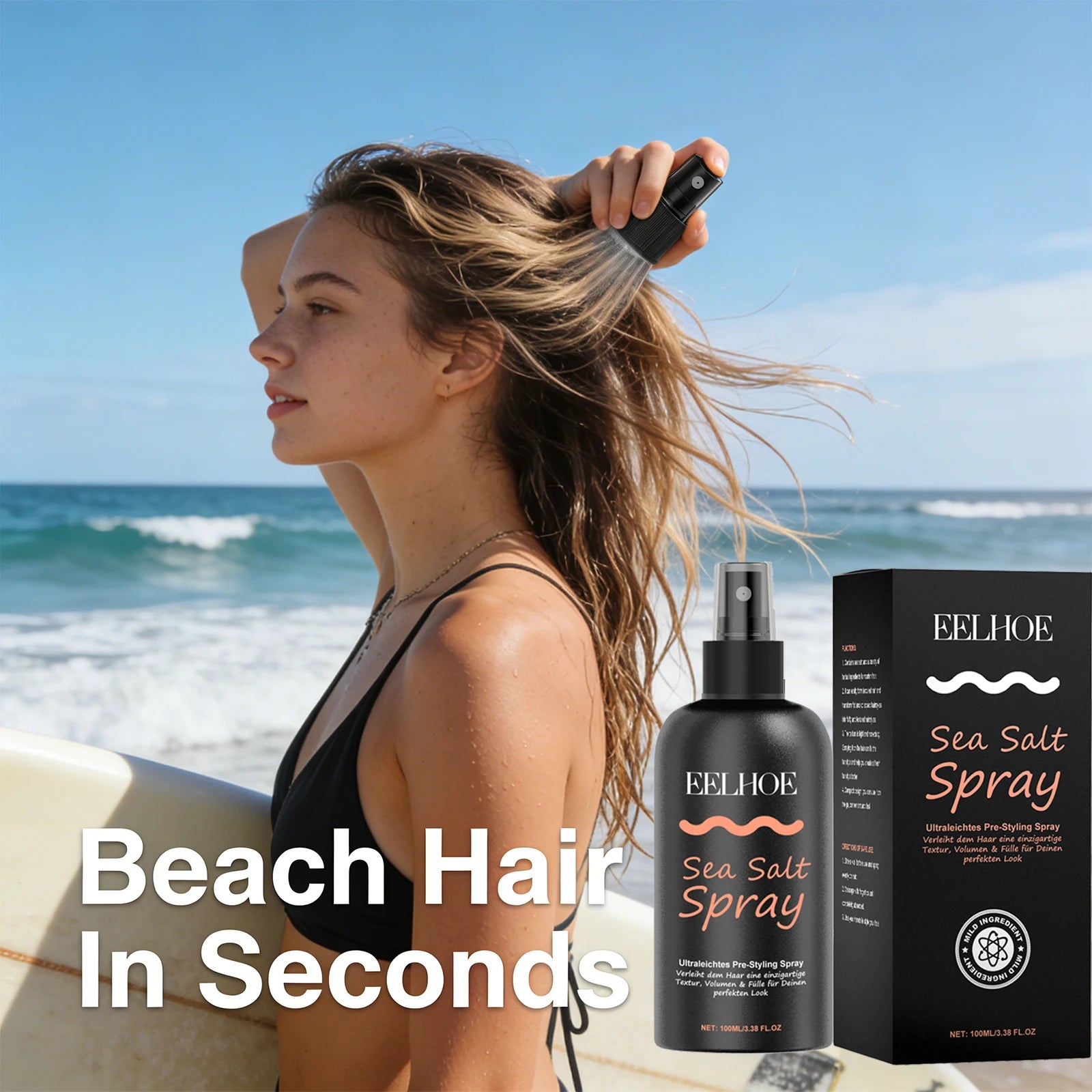 EELHOE Sea Salt Spray Nourish Hair Form Textured Hair Refreshing Control Oil Non-sticky Lazy Person Wash Free Styling Hair Spray Peaceful Pleasures Health and Wellness