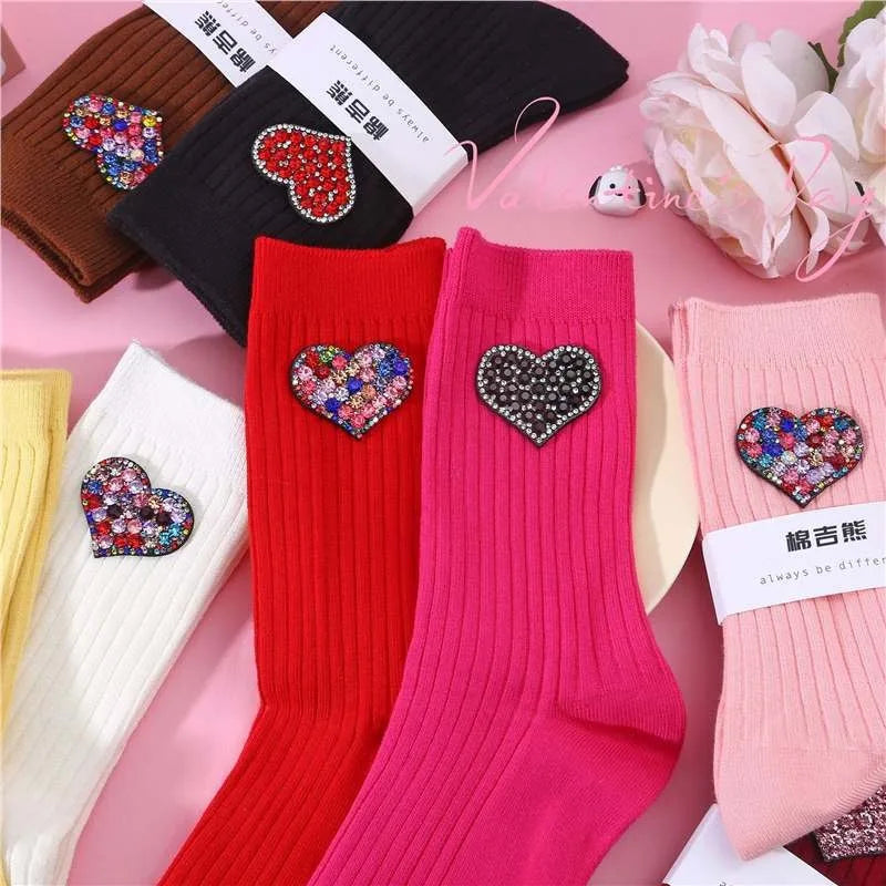 Diamond Heart-Shaped Decorative Socks, Fashionable Diamond Sparkling Women's Socks, Comfortable And Breathable Christmas Socks Peaceful Pleasures Health and Wellness