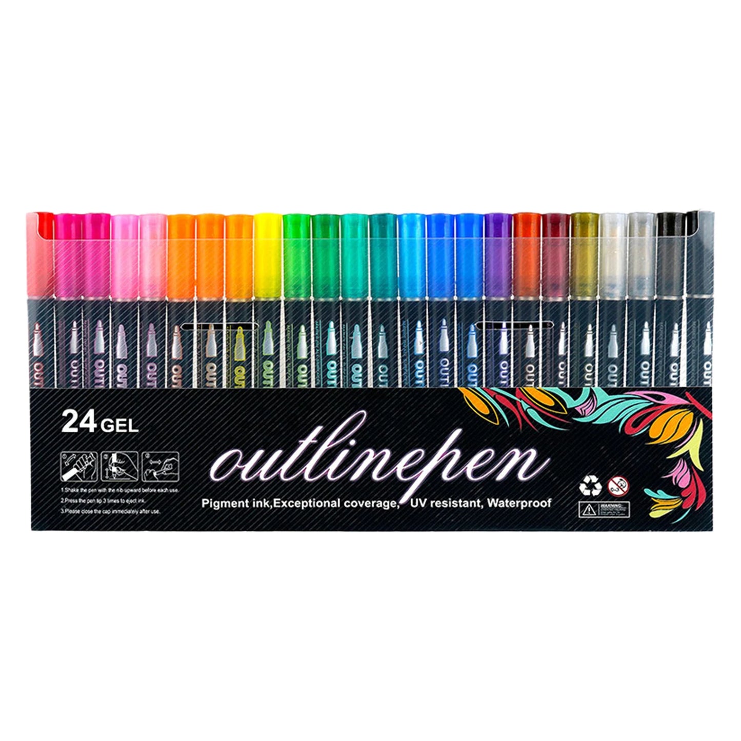 Self-Outline Metallic Glitter Pens Sparkle Doodle Shimmer Marker Drawing Pens for Journaling Coloring Art Planning Supplies Peaceful Pleasures Health and Wellness 24PCS