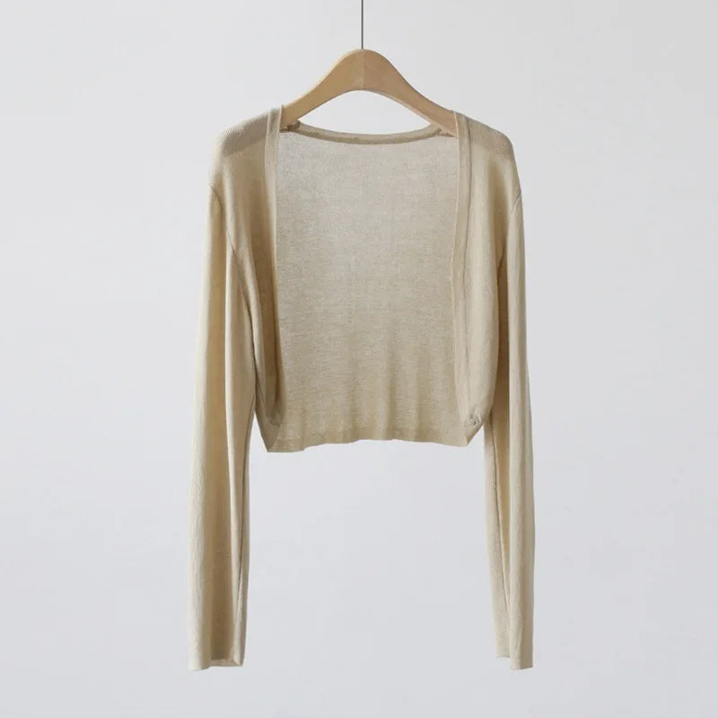 Women's Ice Silk Knit Cardigan – Open Front Crop Shrug Cover Up