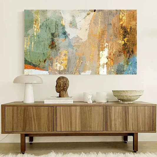 Customizable Gold Foil Abstract Art Handmade Oil Painting Living Home Decoration Bedroom Dining Room Sofa Background Decoration Peaceful Pleasures Health and Wellness