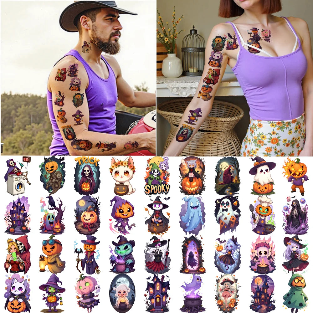 54pcs Halloween Pumpkin Temporary Tattoos – Waterproof Stickers