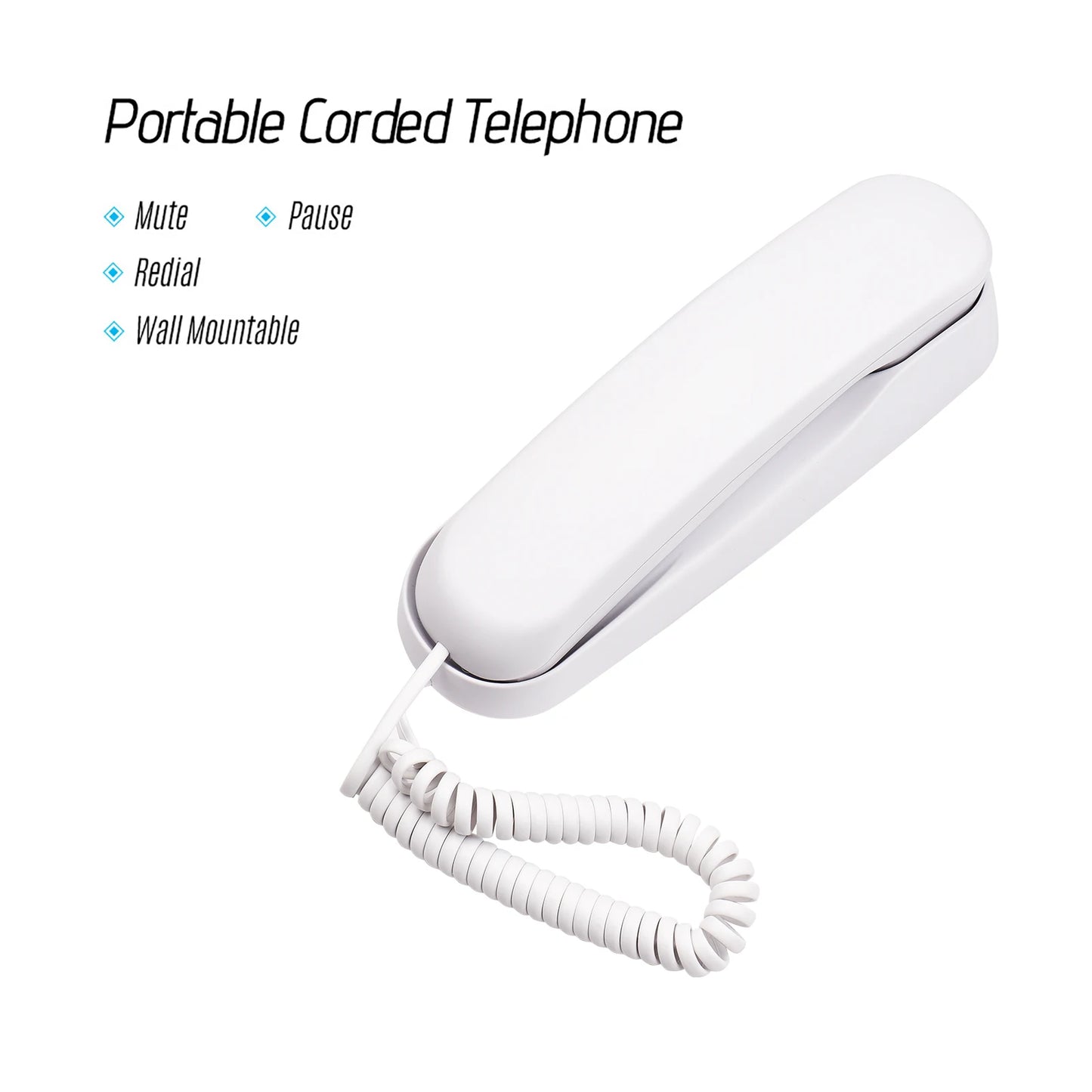 Mini Corded Landline Phone | Wall Mountable, Mute & Redial
