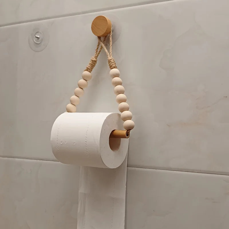 No-drill Toilet Paper Holder Rustic-style Hemp Rope Wooden Ball