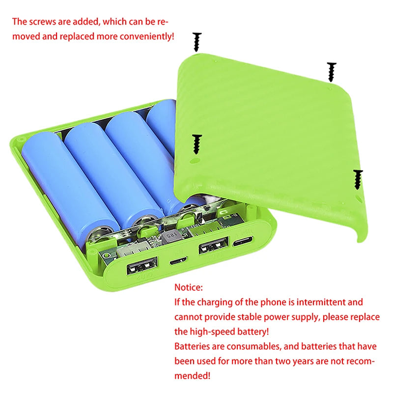 Input 5V/2.1A Detachable 4 Slots 18650 Battery Box Case DIY Power Set Material Mini Solderless Power Supply Housing Peaceful Pleasures Health and Wellness