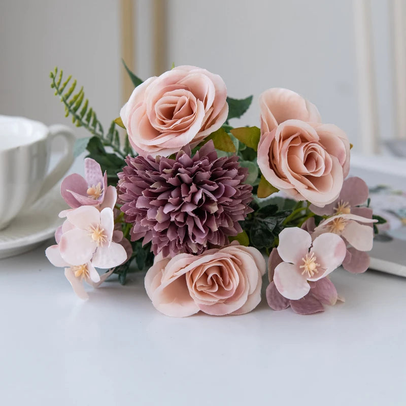 Silk Rose & Chrysanthemum Artificial Flowers | Bridal Bouquet Decor