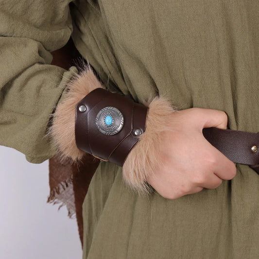 Medieval Knight Bracers Faux Leather Wristwear Furry Trim Retro Peaceful Pleasures Health and Wellness