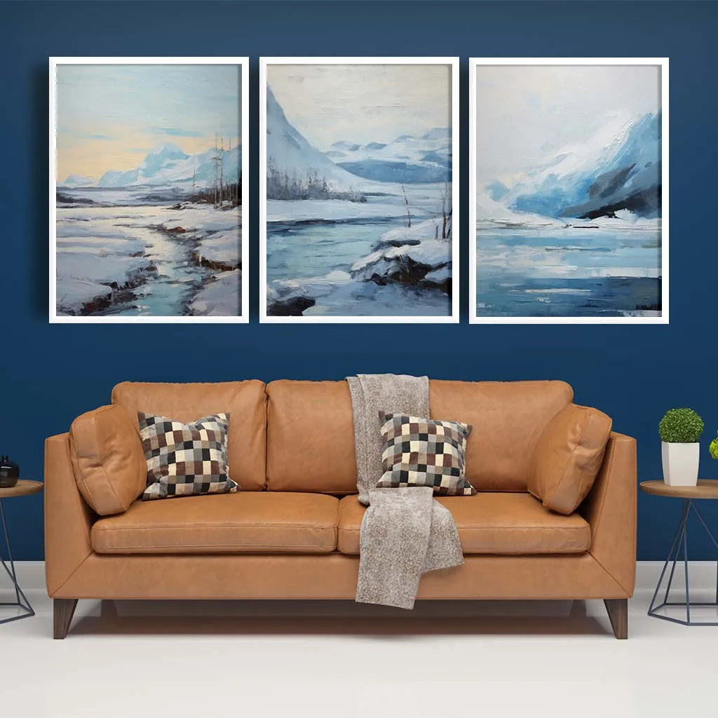 Blue Ice Winter Mountain Canvas Wall Art | Nordic Landscape Print Canvas Wall Art Peaceful Pleasures Health and Wellness