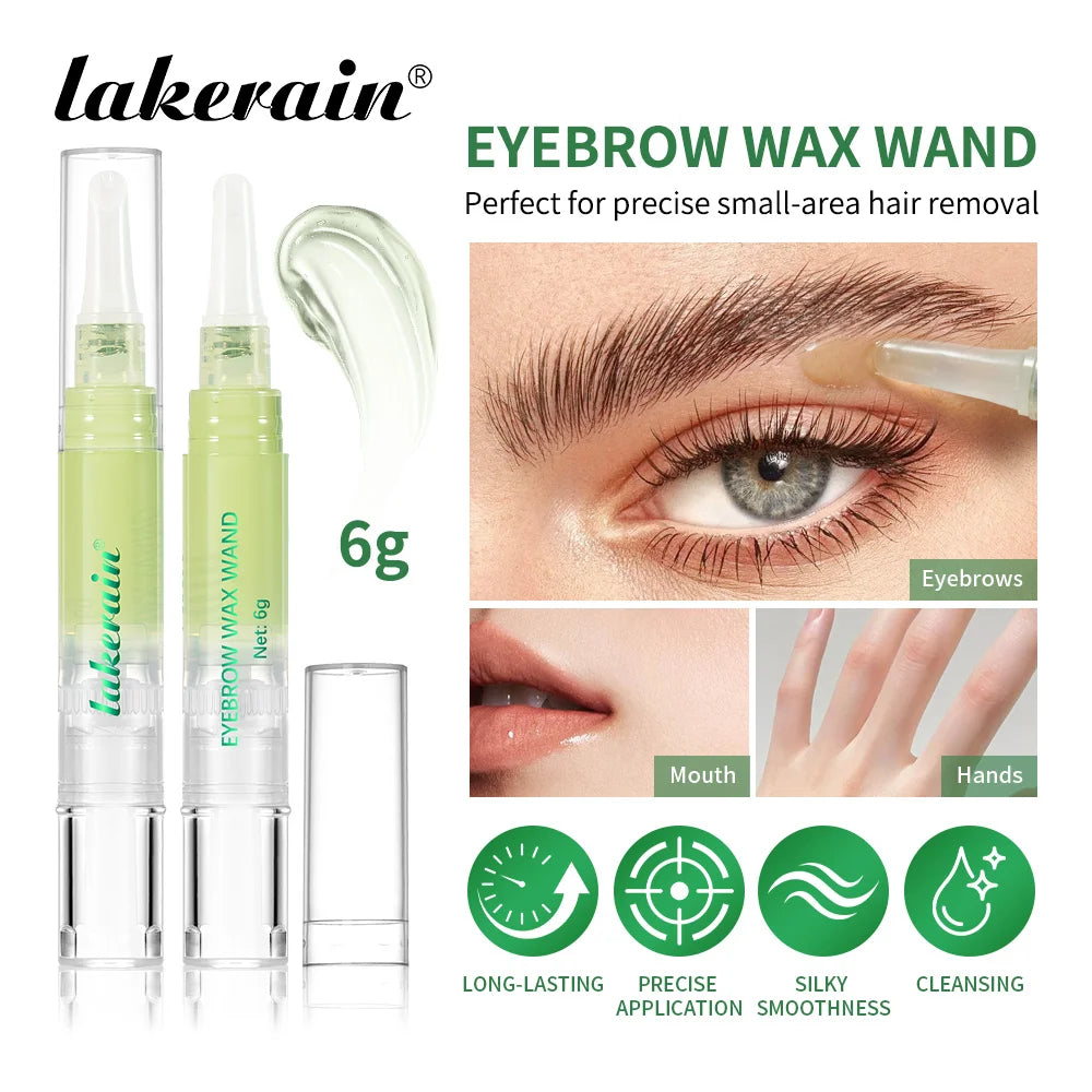 Lakerain Eyebrow Wax Wand Gentle Wax Formula Easy DIY Salon Long-lasting Smooth Hair Free Skin Eyebrow Facial Hair Removal Set Peaceful Pleasures Health and Wellness