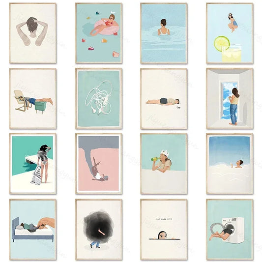 Swimming Girl Abstract Canvas Wall Art | Minimalist Home Decor Canvas Wall Art Peaceful Pleasures Health and Wellness